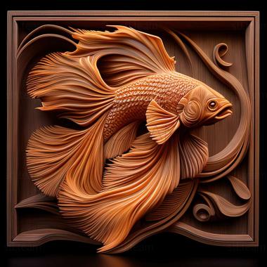 3D model Flag   tailed fighting fish fish (STL)